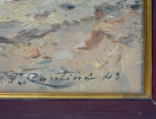 Scorci di fattoria, coppia di dipinti, cm 26x40,5 e cm 26x41, firmati e datati rispettivamente "4...