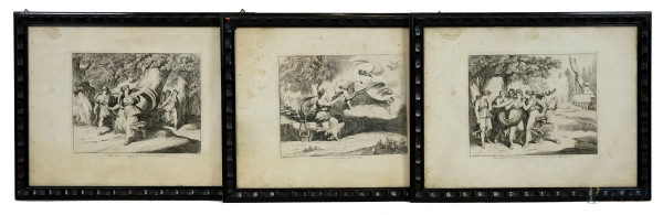 Bartolomeo Pinelli (Roma, 20 novembre 1781 – Roma, 1º aprile 1835), lotto composto da tre incisioni raffiguranti Calipso, cm 43x58, entro cornici, (difetti)