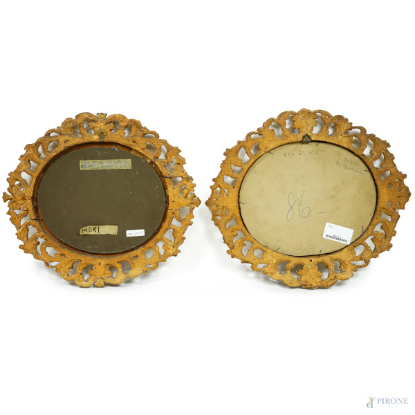 Anonimo, sec.XIX, Coppia di vedute (campagna pisana e campagna romana), olio su cartone ovale, cm...