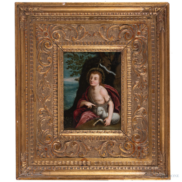 San Giovannino, XVII secolo, olio su rame, cm 19,5x14,5, entro cornice