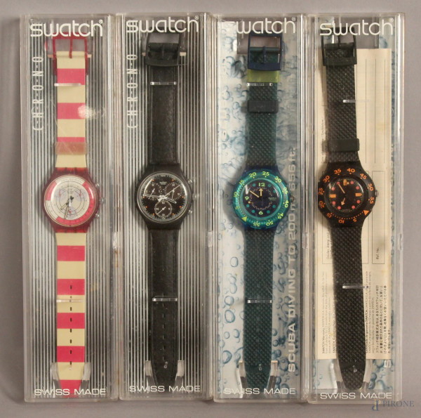 Lotto composto da quattro orologi swatch, (da revisionare).