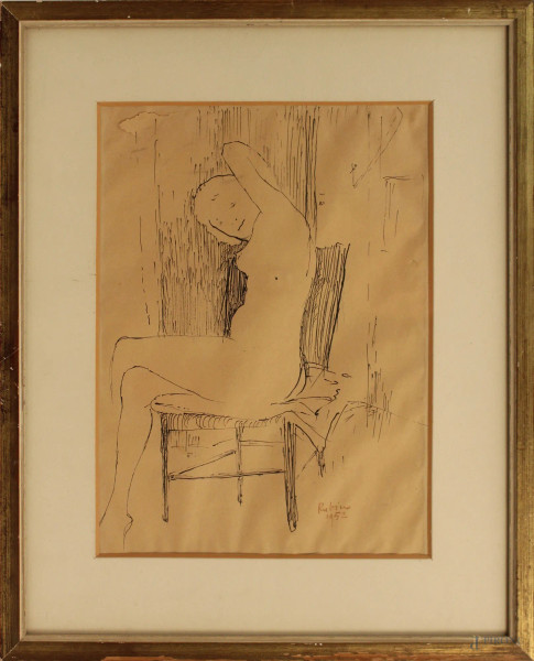 Nicola Rubino - Senza titolo, disegno su carta 33x24 cm, entro cornice, (difetto sulla carta).