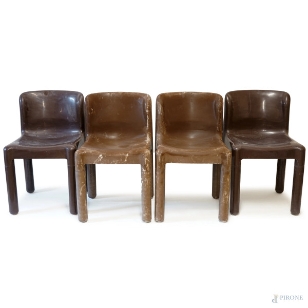 Set di quattro sedie Kartell 4875, designer Carlo Bartoli, Italia, Anni 70, cm 72x41.5x44(difetti)