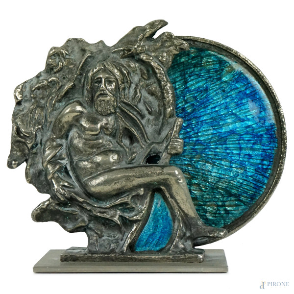 Senza titolo, scultura in metallo parzialmente smaltato, cm h 16, marcata Del Campo, ES. 99/100.