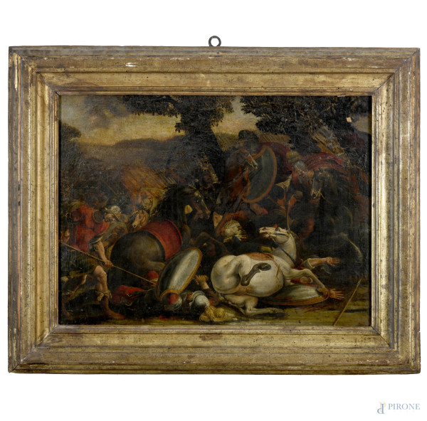 Battaglia, olio su tela, cm 61x80,  XVII- XVIII secolo, (difetti)