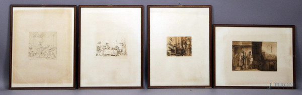 Lotto composto da quattro litografie a soggetti diversi 50x37 cm, entro cornici.