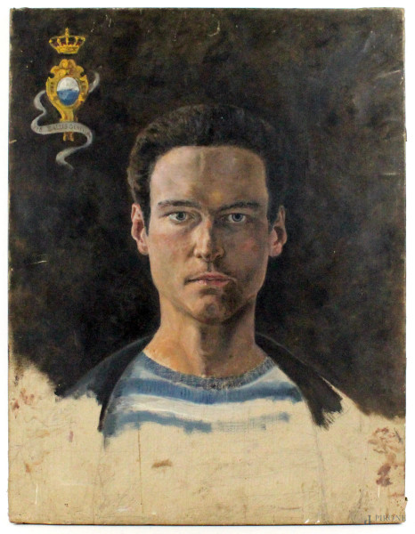 Ritratto di marinaio, olio su tela, cm 60x45, XX secolo, (difetti).