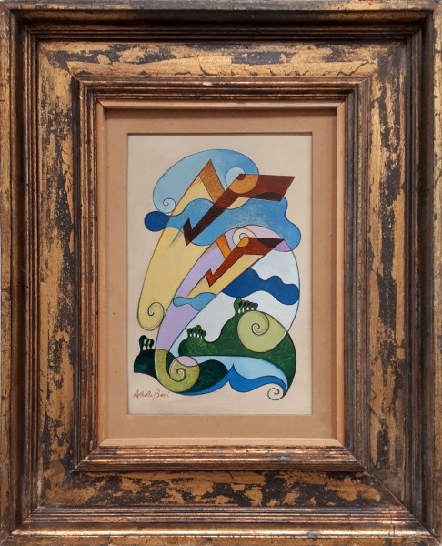 Achille Boni (XX sec.), Aeropittura, olio su tavola, cm 29x19, firmato, entro cornice 