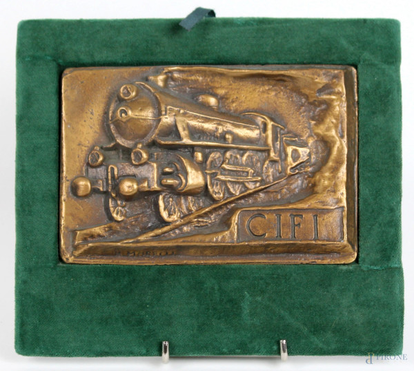 M. Morelli (XX sec.), Treno CIFI, placca in bronzo, cm. 10,5x15.