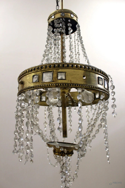 Lampadario in ottone a quattro luci primi '900.