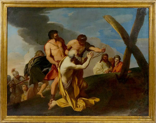 Carlo Maratta (Camerano, 1625-Roma, 1713) attr.a, Il Martirio di Sant'Andrea, olio su tela, cm 117x156, entro cornice, (lievi difetti e restauri)