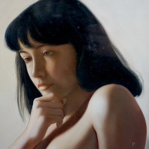 Nudo femminile, tecnica mista su tela, cm 90x60, entro cornice