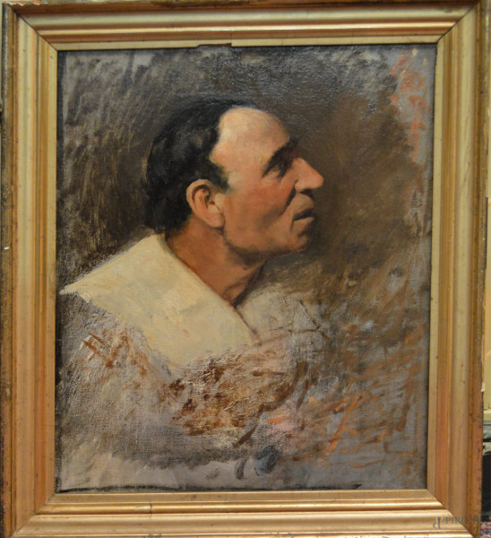 Ritratto d&#39;uomo, dipinto dell&#39;800 di scuola napoletana ad olio su tela, 44x56 cm, entro cornice.
