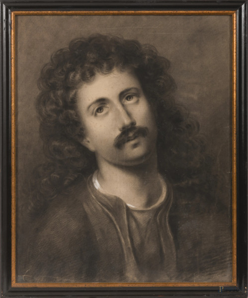 Ritratto di uomo, XIX-XX secolo, tecnica mista su carta, cm 46x38, entro cornice, (difetti)