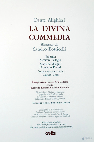 Dante Alighieri, La Divina Commedia illustrata da Sandro Botticelli, esemplare 1023/2000, Ed. Nanni Canesi, Roma, 1980 ca.