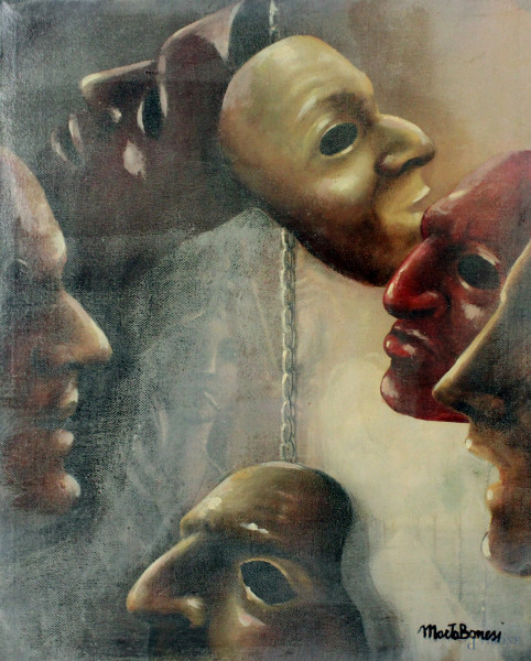 Marta Bonesi - Maschere nei pensieri di donna, olio su tela, cm. 50x40