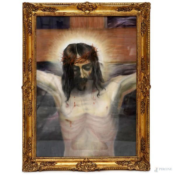 Cristo, pastello su carta, cm 101x70, siglato e datato "929" in basso a sinistra, entro cornice, (difetti)