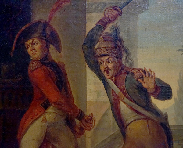 Delitto incompiuto, sec.XIX, olio su tela, cm 90x72,5, retro: iscritto "Lacroix". Entro cornice. ...