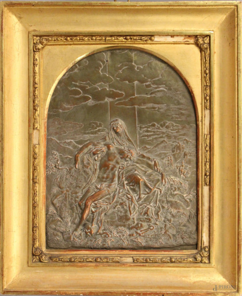 Deposizione, lastra in rame sbalzato, cm 27x21, XVIII sec., entro cornice.  - Asta Antiquariato e Arte Moderna - Aste Pirone