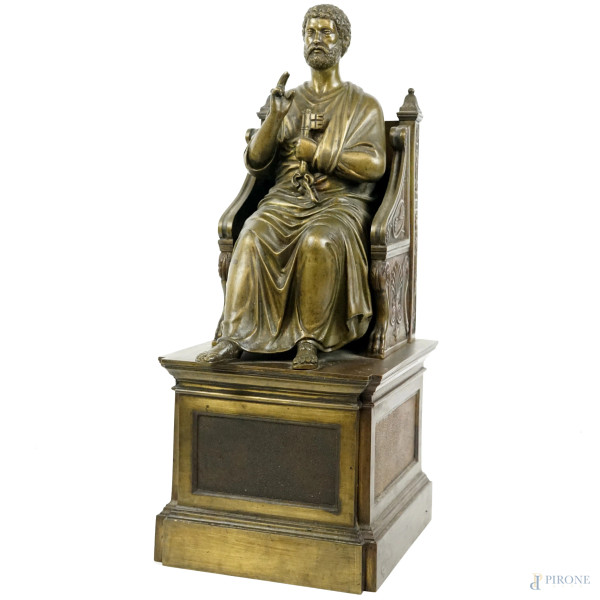 San Pietro in trono, scultura in bronzo, cm h 46,5, fine XIX secolo