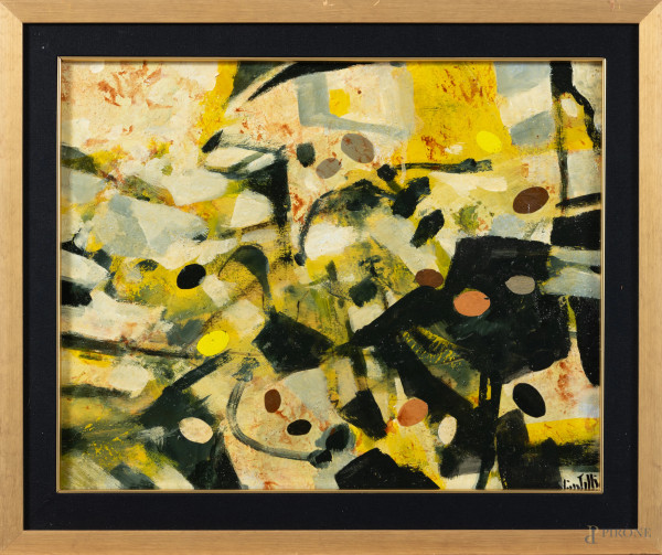 Astratto, XX secolo, acrilico su tela, cm 40x50, firmato in basso, entro cornice