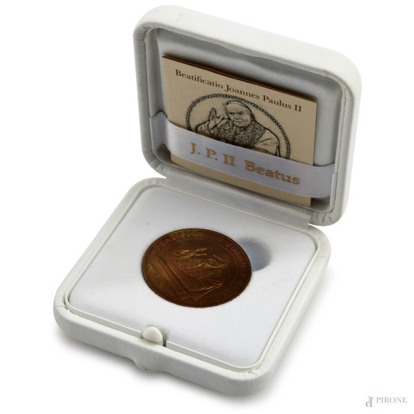Medaglia commemorativa Beatificazione Giovanni Paolo II in ottone, diametro cm 3,5