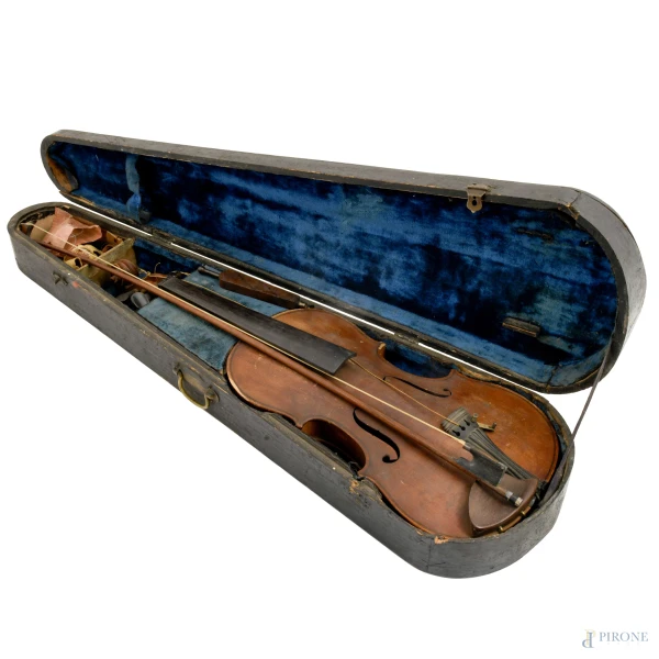 Violino con custodia, XIX-XX secolo, (difetti, mancanze)