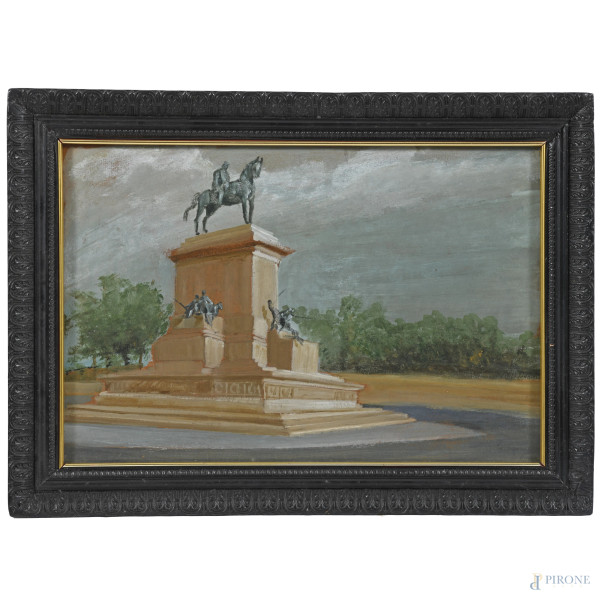 Piazza del Gianicolo, XX secolo, olio su cartone, 28x42, firmato e iscritto 