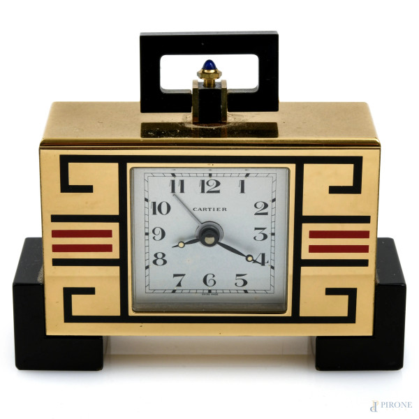 Orologio sveglia Cartier, cm 9,5x10,3, lievi segni di usura, meccanismo da revisionare)