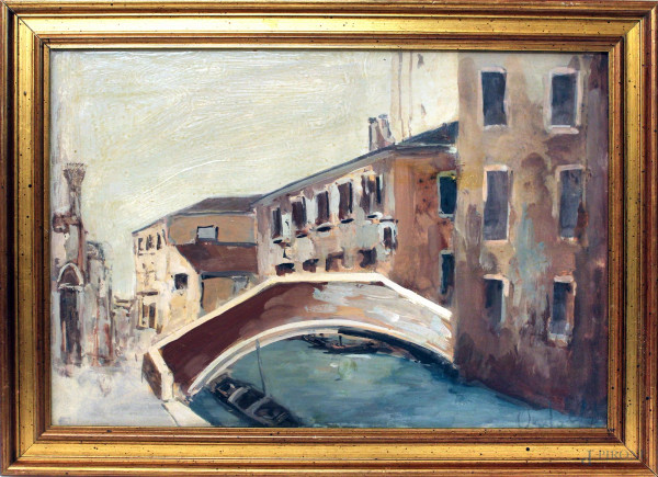 Venezia, olio su cartone, cm 38x56, firmato, entro cornice.