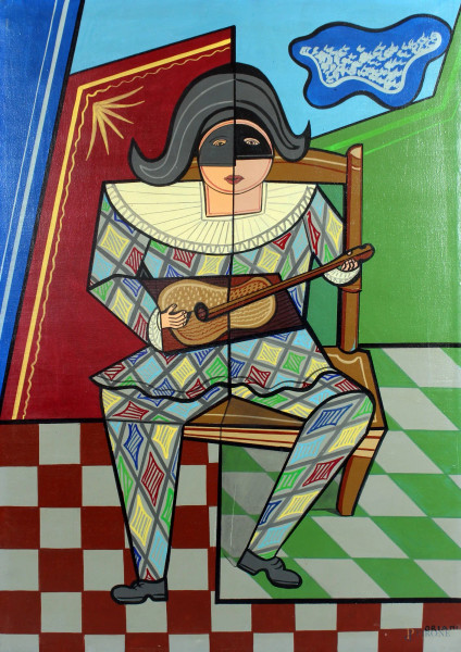 Pippo Oriani - Arlecchino, olio su tela, cm. 70x50, sul retro autentica del maestro.