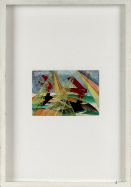 Pietro Ardig&#242; - Aereopittura, olio su cartone, cm 13x19,5, entro cornice