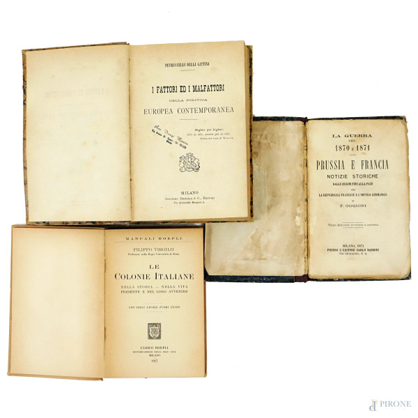 Lotto composto da tre volumi di storia del XIX-XX secolo, (difetti)