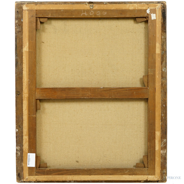 Pittore francese del XVIII secolo, Ritratto di gentiluomo con drappo rosso, olio su tela, cm 74,5...