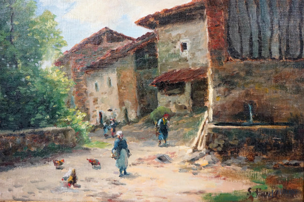 Aia lombarda, olio su tela, cm 35x50, firmato, entro cornice