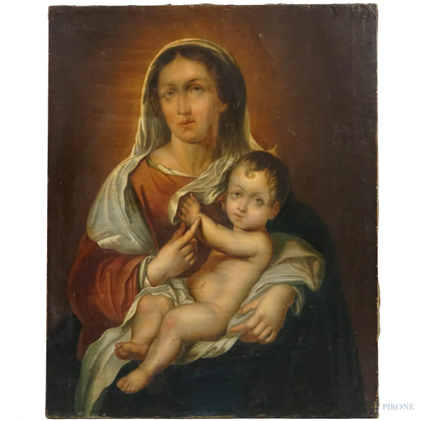 Madonna con il Bambino, olio su tela, XIX secolo, cm 78,2x63,5