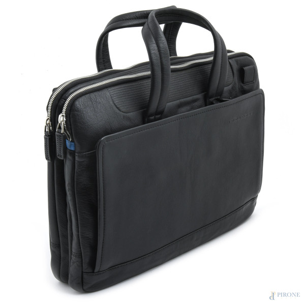 Borsa portacomputer Piquadro in pelle nera, cm 29x39x11, (segni di usura)