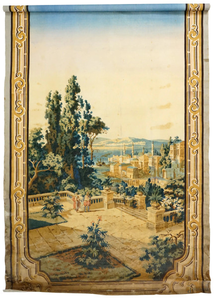 Arazzo raffigurante Veduta di Istanbul, cm 186x101, (difetti)