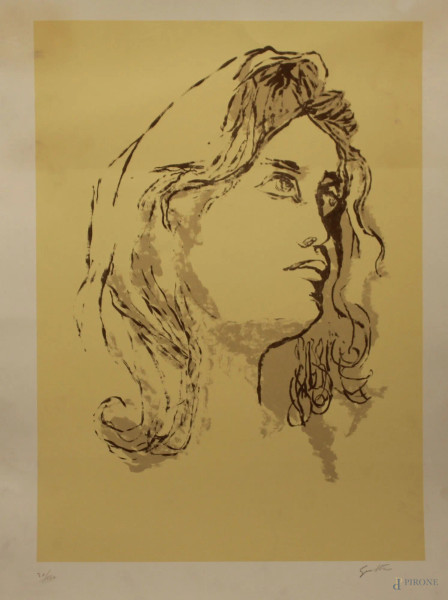 Guttuso, litografia raffigurante volto, 70x50 