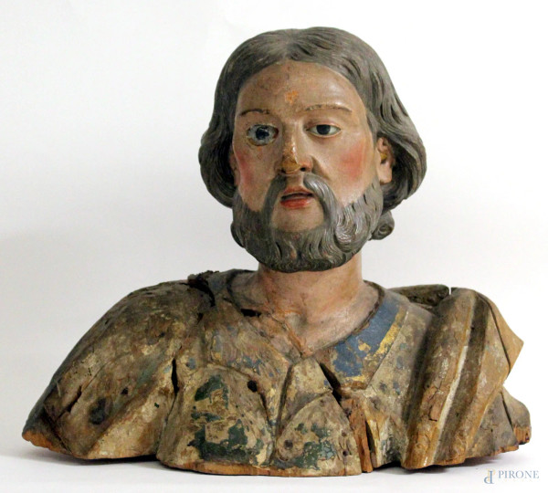 Busto di San Giuseppe, scultura in legno policromo, Roma XVIII sec., H. 40 cm.