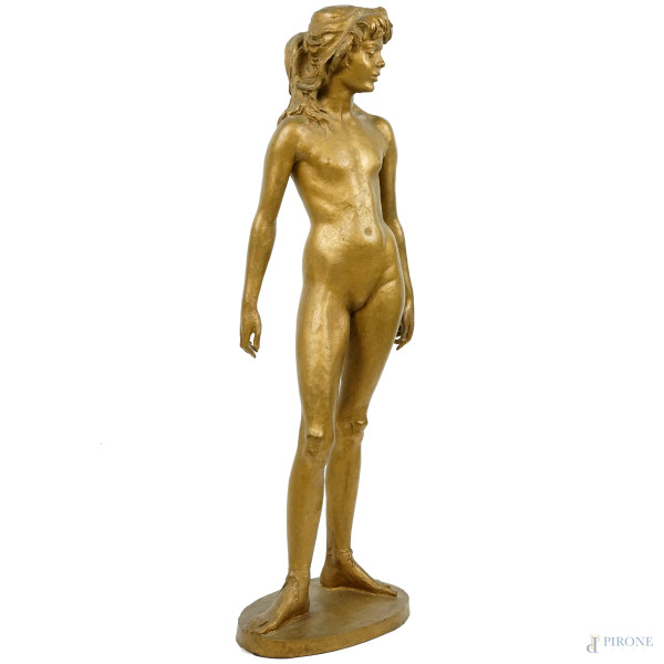 Francesco Messina - Beatrice, scultura in bronzo dorato, multiplo esemplare prova d'autore, cm h 70.