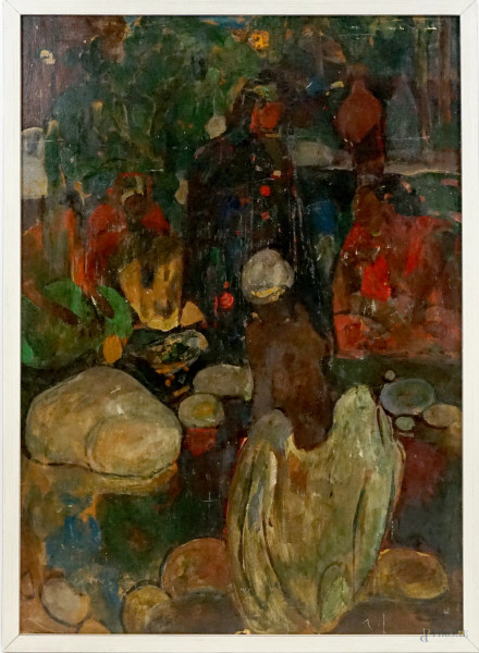 Alfred  Dabat - Senza titolo, olio su cartone, cm 106,5x76, entro cornice, (difetti)