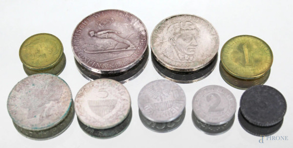 Lotto di nove monete Austria, 1964, peso argento gr. 45