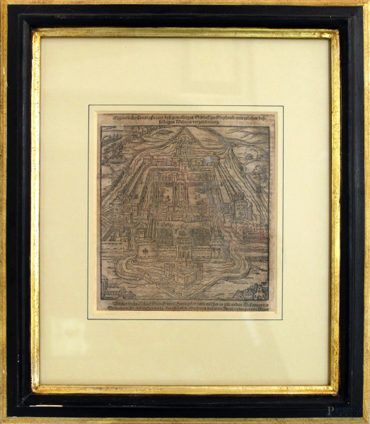 Il castello di Milano xilografia, cm 20x18, XVI sec.,entro cornice.