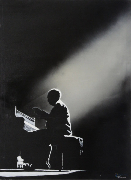 Il pianista, firmato Piergiorgio Traverso, cm 121 x 91.