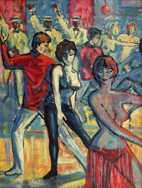 Figure danzanti, olio su tela, 43x55 cm, entro cornice