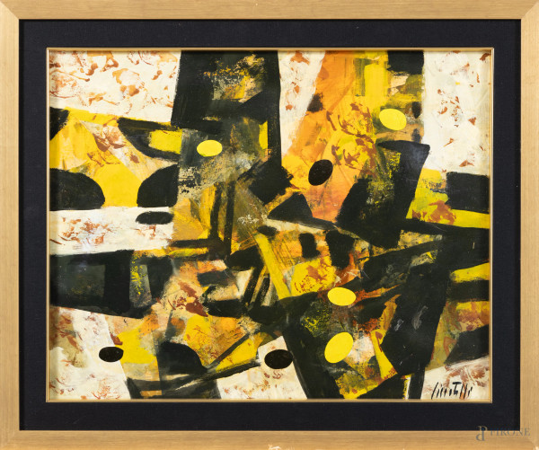 Astratto, XX secolo, acrilico su tela, cm 40x50, firmato in basso, entro cornice