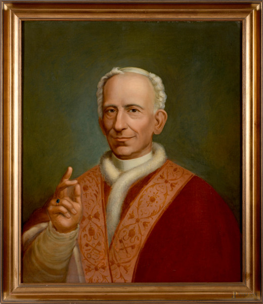 Ritratto di Papa Leone XIII, XX secolo, olio su tela, cm 73x61,5 entro cornice