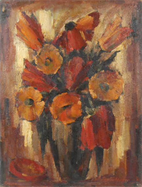 Boris Pastoukhoff - Flowers, olio su isorel, cm 70,5x53,5.