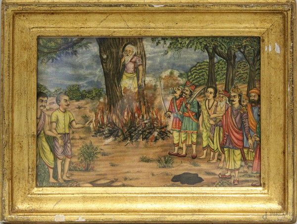 Rogo del santone indiano, olio su tela 27x17 cm, entro cornice.